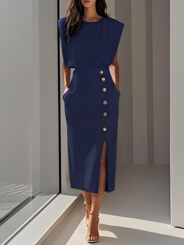 Alessia | Women’s Midi Dress featuring Side Button Accent