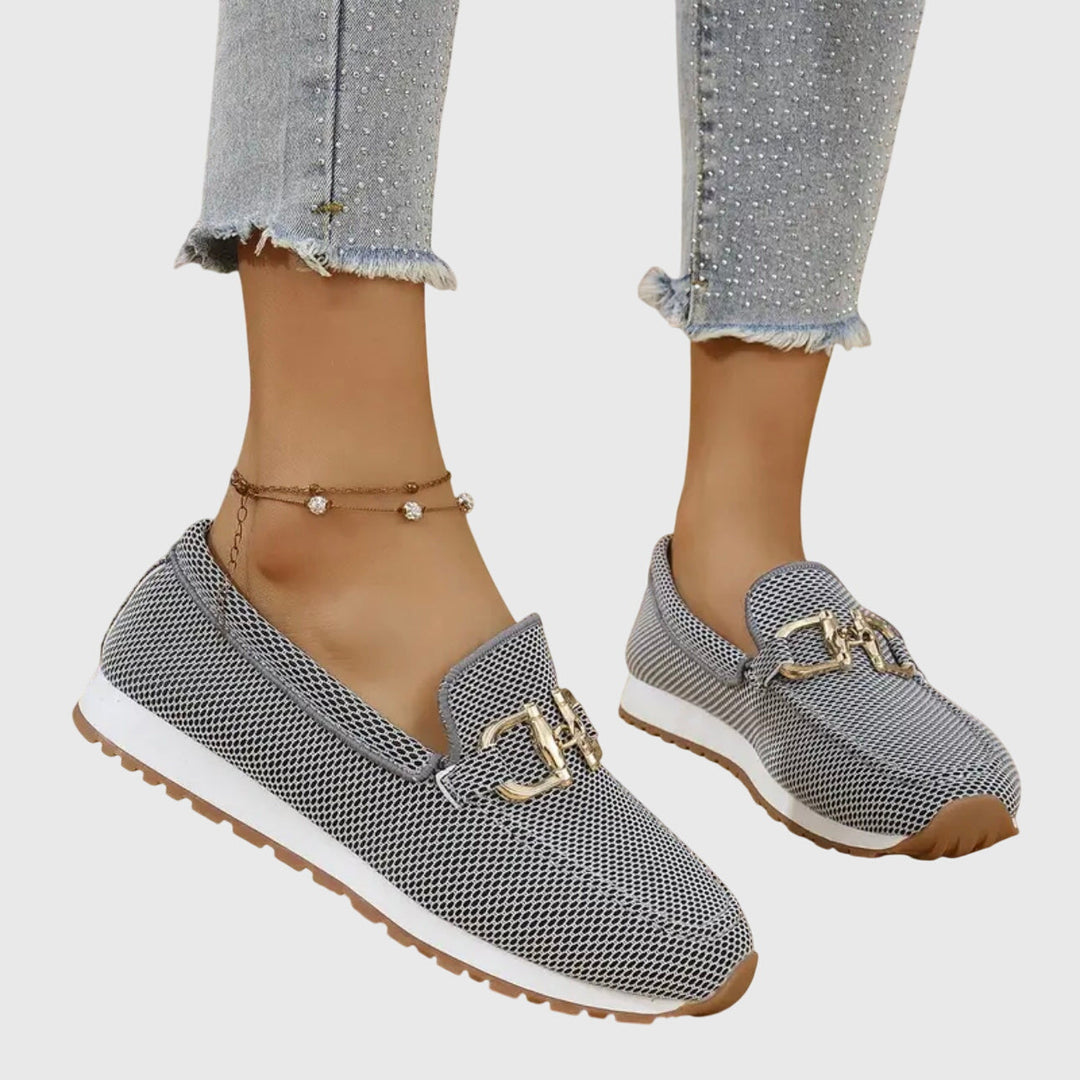 Evelyn | Women’s Slip-On Loafers with Metal Bar Finish