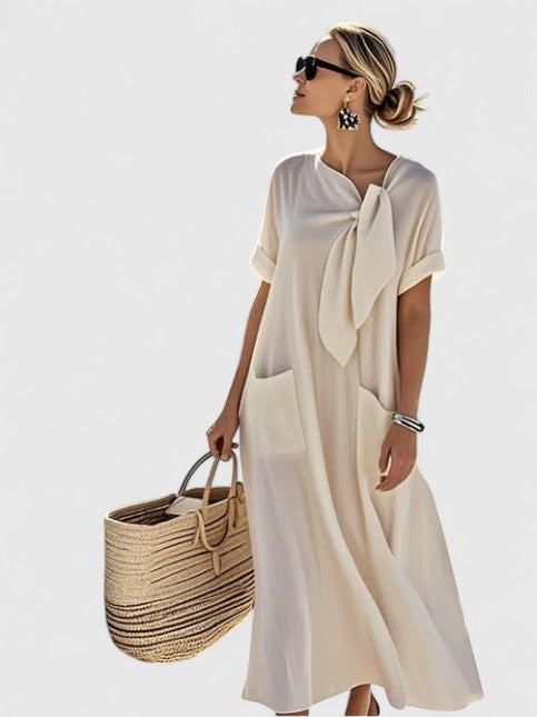 Avelora | Women’s Loose Midi Dress featuring a Tie Neck