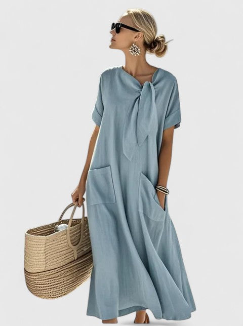 Avelora | Women’s Loose Midi Dress featuring a Tie Neck