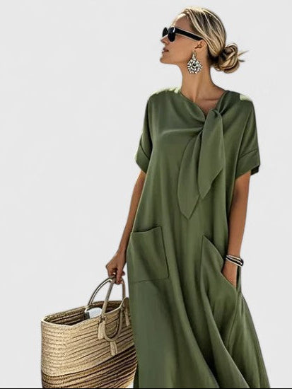 Avelora | Women’s Loose Midi Dress featuring a Tie Neck
