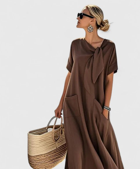 Avelora | Women’s Loose Midi Dress featuring a Tie Neck