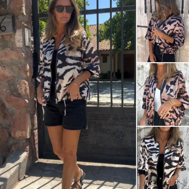 Maríssa - Maria - Zebra Print Zip-Up Bomber Jacket
