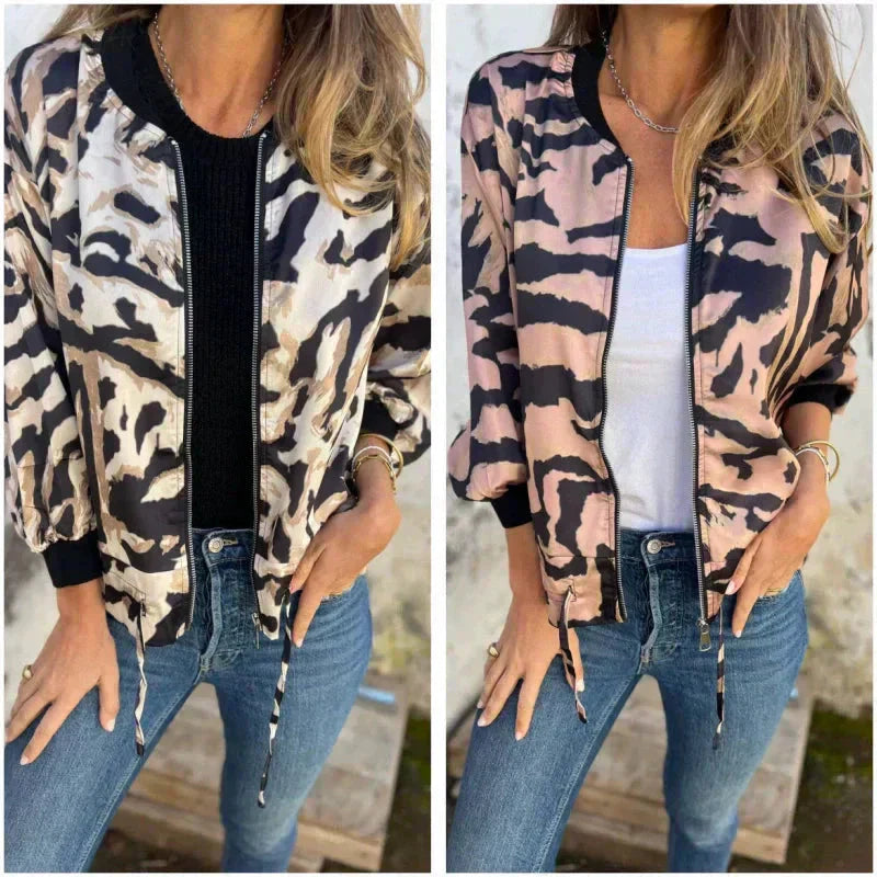 Maríssa - Maria - Zebra Print Zip-Up Bomber Jacket