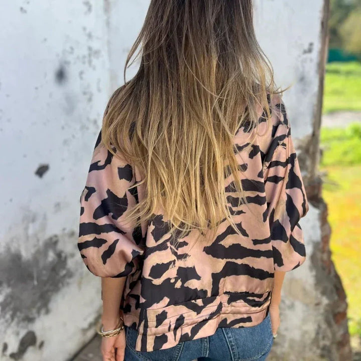 Maríssa - Maria - Zebra Print Zip-Up Bomber Jacket