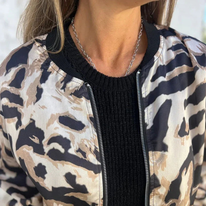 Maríssa - Maria - Zebra Print Zip-Up Bomber Jacket