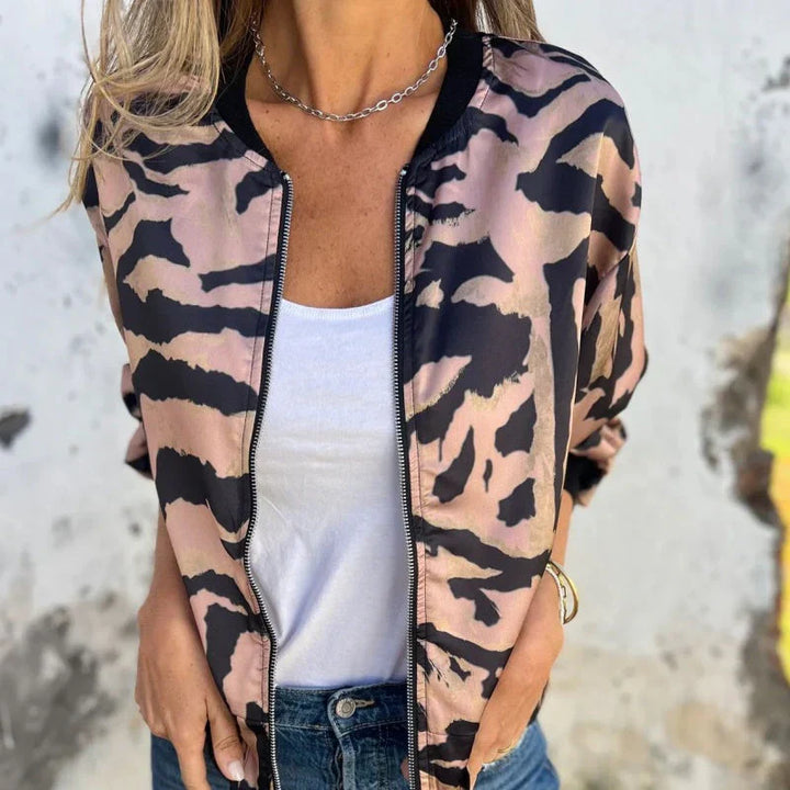 Maríssa - Maria - Zebra Print Zip-Up Bomber Jacket