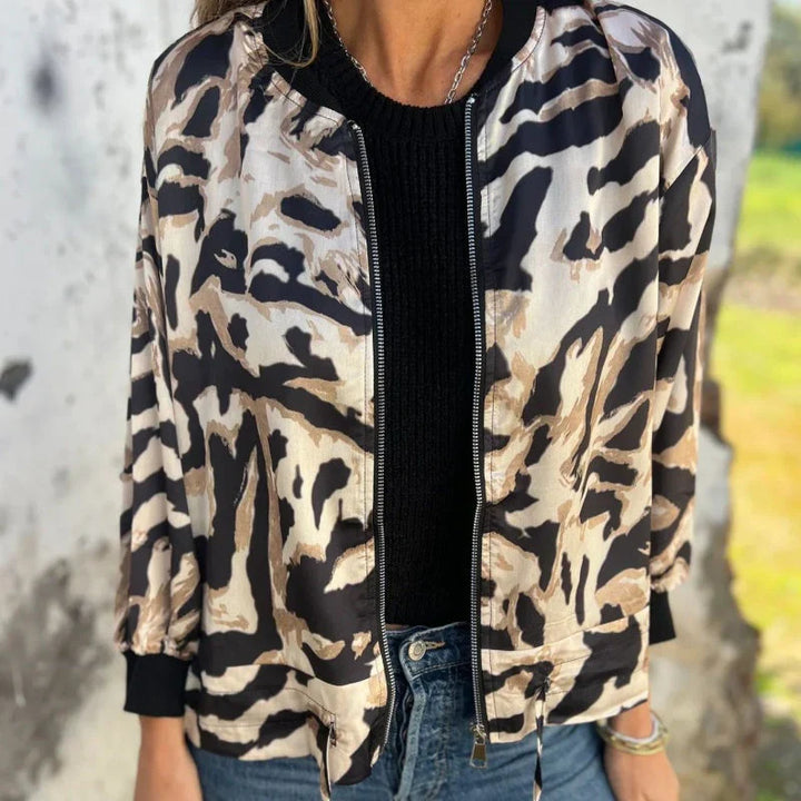 Maríssa - Maria - Zebra Print Zip-Up Bomber Jacket
