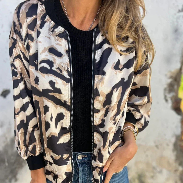 Maríssa - Maria - Zebra Print Zip-Up Bomber Jacket
